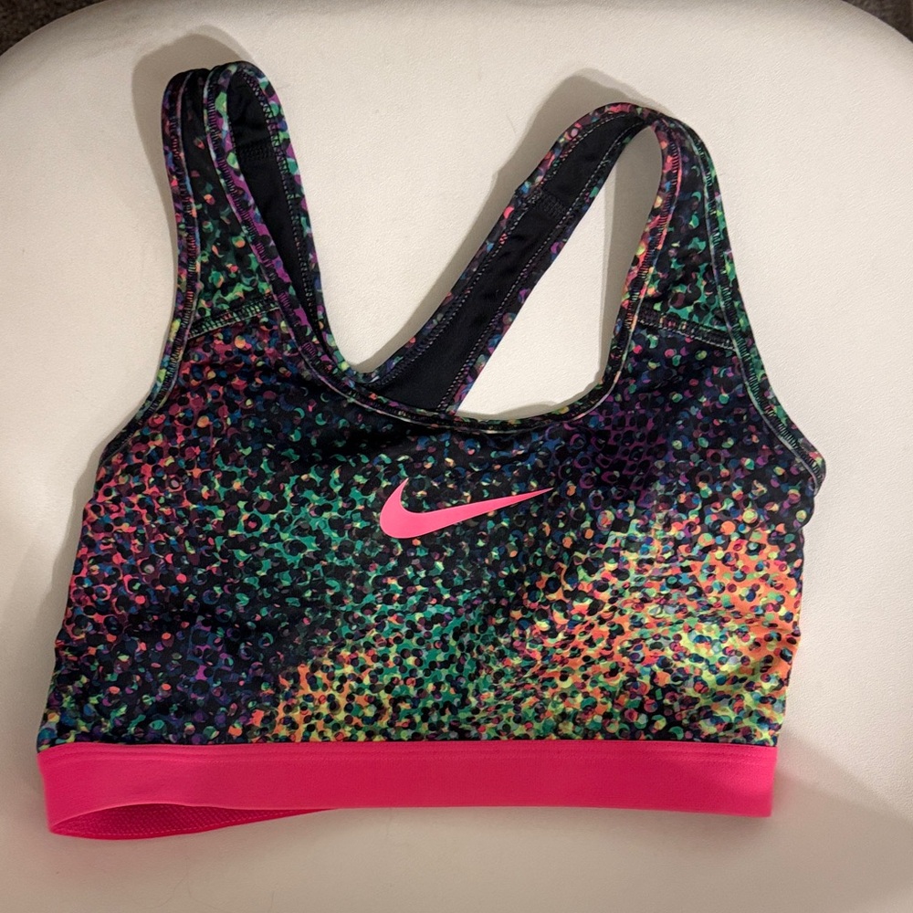 Nike Colorful Patterned padded Sports Bra with Pink Logo